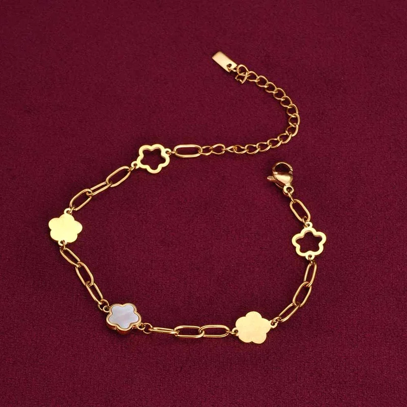 بالموناس PALMONAS 18k Gold Tone Plated Lucky Four-Leaf Clover Bracelet
 for Women